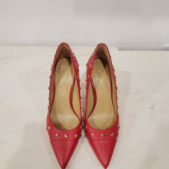 Michael Kors Keke Studded Leather Pointed Toe Stiletto Pumps Crimson Red - Picture 5 of 9